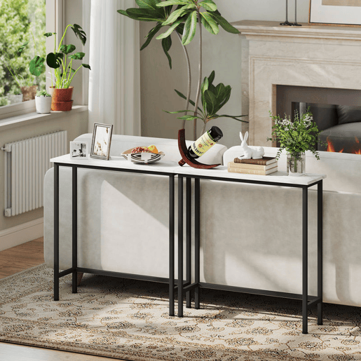HOMCOM Mesa Consola Moderna Consola Estreita com Superfície com Efeito Mármore e Estrutura de Metal para Entrada Sala de Estar 75x24x76 cm Branco e Preto