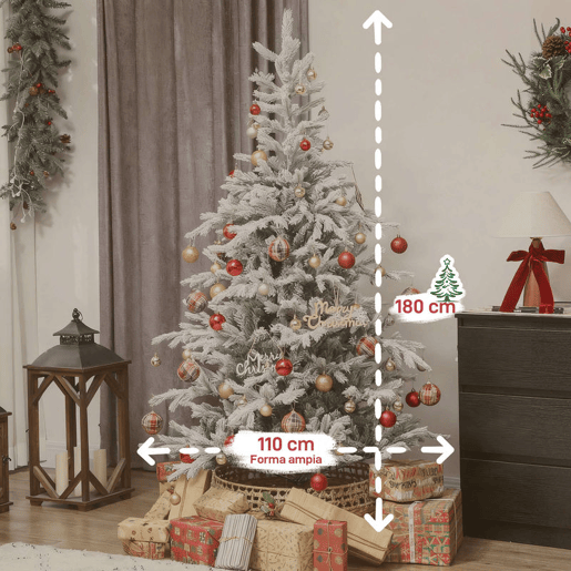 HOMCOM Árvore de Natal Artificial 180 cm Árvore de Natal Nevada Abeto Artificial com 1207 Ramos Base Dobrável e Fácil de Montar Decoração para Casa Escritório Festas Verde