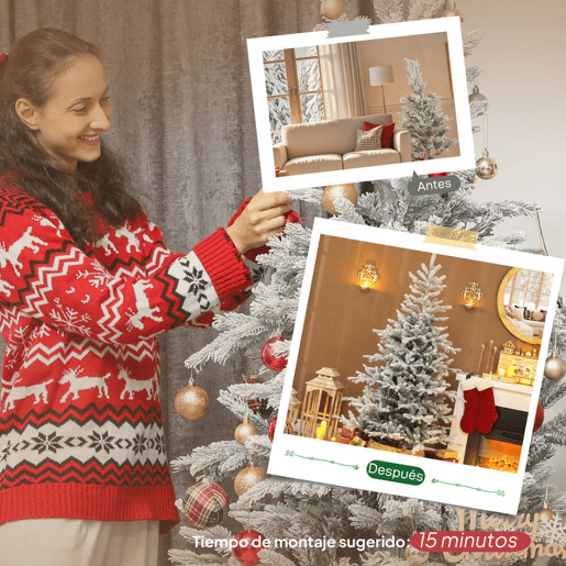 HOMCOM Árvore de Natal Artificial 180 cm Árvore de Natal Nevada Abeto Artificial com 1207 Ramos Base Dobrável e Fácil de Montar Decoração para Casa Escritório Festas Verde