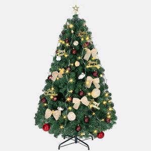 HOMCOM Árvore de Natal de 150 cm com Decorações 150 Luzes LED Branco Quente Árvore de Natal Decorada com 8 Modos de Iluminação 480 Ramos Suporte de Aço Decoração para Casa Festa Interior Verde