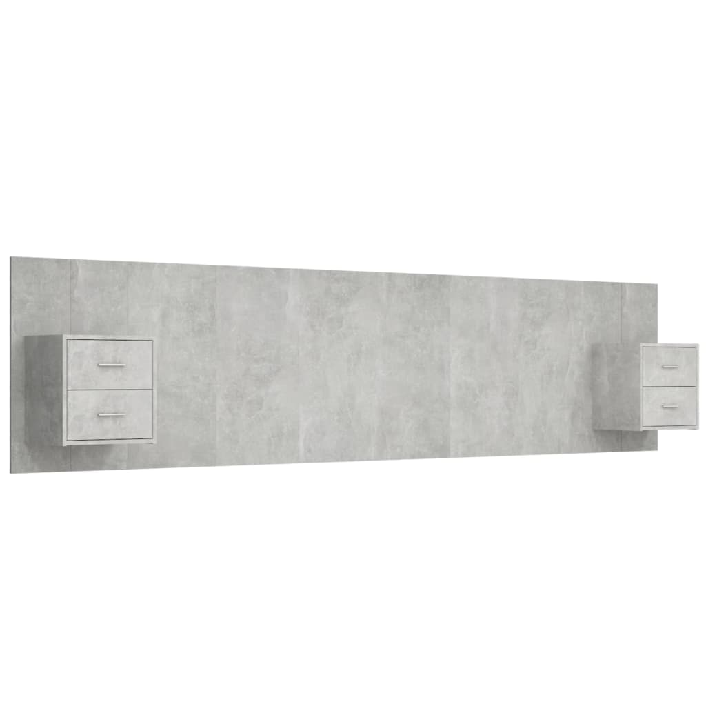 cabecero cama - mueble cabecero y mesitas madera contrachapada gris hormigon