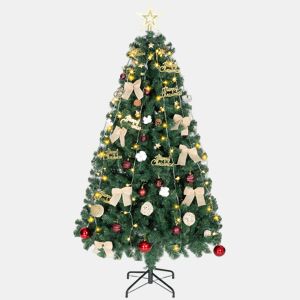 HOMCOM Árvore de Natal de 180 cm com Decorações 200 Luzes LED Branco Quente Árvore de Natal Decorada com 8 Modos de Iluminação 650 Ramos Suporte de Aço Decoração para Casa Festa Interior Verde
