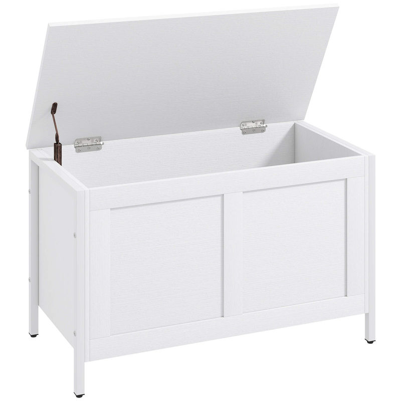 Homcom baúl de almacenaje para dormitorio 95 l banco de almacenaje con tapa bisagra de seguridad para pasillo salón 80x40x50 cm blanco veteado