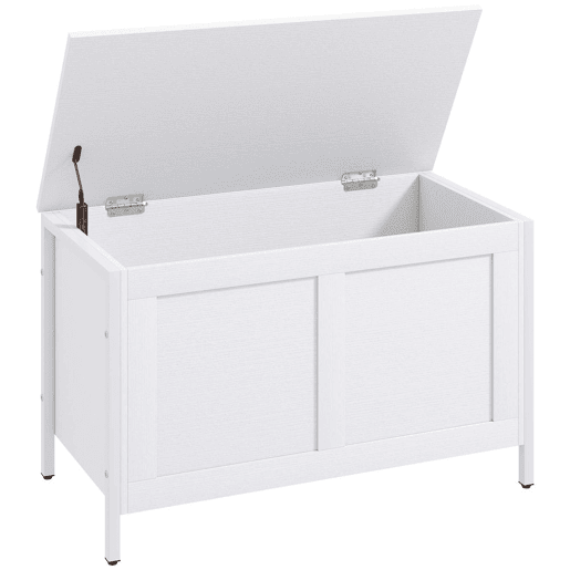 HOMCOM Baú de Armazenamento para Dormitório 95L Baú de Arrumação com Tampa Banco de Armazenamento Versátil com Dobradiça de Segurança para Corredor Sala de Estar 80x40x50 cm Branco