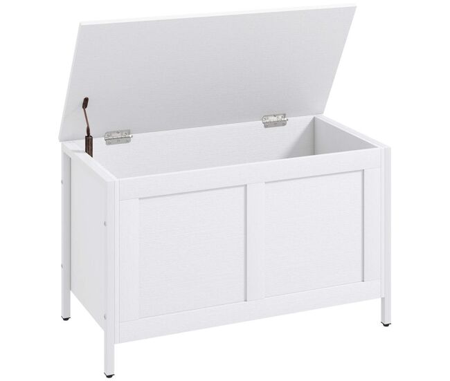 Homcom baúl de almacenaje para dormitorio 95 l banco de almacenaje con tapa bisagra de seguridad para pasillo salón 80x40x50 cm blanco veteado