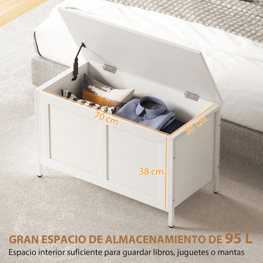 HOMCOM Baú de Armazenamento para Dormitório 95L Baú de Arrumação com Tampa Banco de Armazenamento Versátil com Dobradiça de Segurança para Corredor Sala de Estar 80x40x50 cm Branco