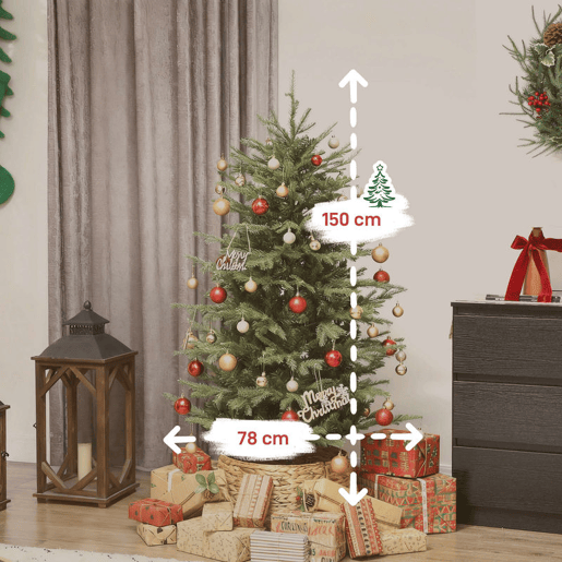 HOMCOM Árvore de Natal Artificial 150 cm Árvore de Natal com 1186 Ramos Densos Suporte Metálico Dobrável Montagem Fácil para Interior Verde