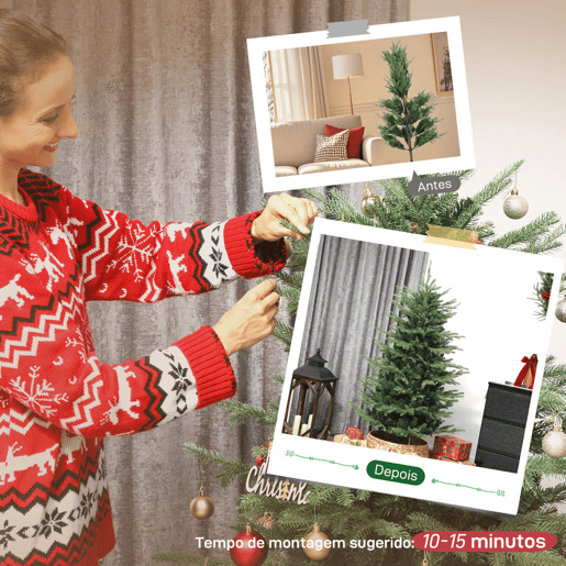 HOMCOM Árvore de Natal Artificial 150 cm Árvore de Natal com 1186 Ramos Densos Suporte Metálico Dobrável Montagem Fácil para Interior Verde