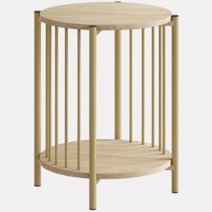 HOMCOM Mesa Lateral Redonda de 2 Níveis Mesa Auxiliar Moderna com Prateleira de Armazenamento e Estrutura de Aço para Sala e Quarto Ø41x49 cm Madeira