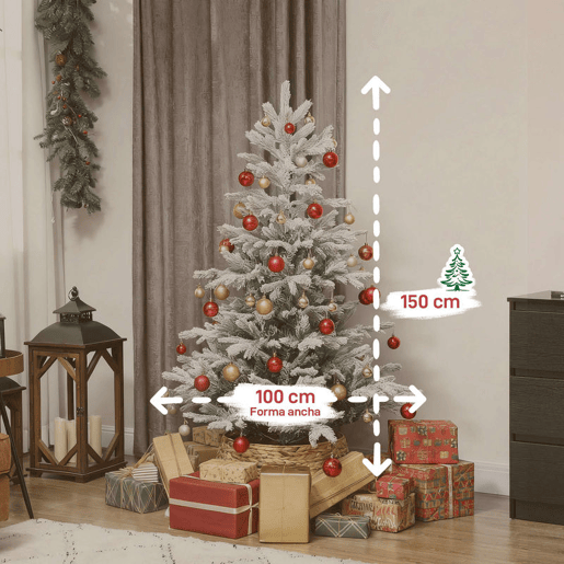 HOMCOM Árvore de Natal Artificial 150 cm Árvore de Natal Nevada Abeto Artificial com 828 Ramos Base Dobrável e Fácil de Montar Decoração para Casa Escritório Festas Verde