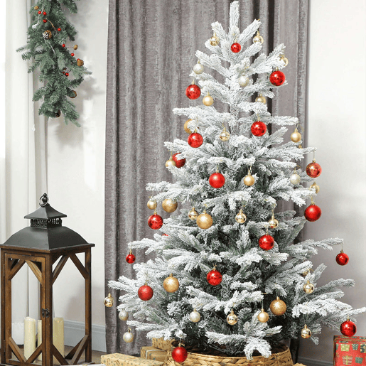 HOMCOM Árvore de Natal Artificial 150 cm Árvore de Natal Nevada Abeto Artificial com 828 Ramos Base Dobrável e Fácil de Montar Decoração para Casa Escritório Festas Verde