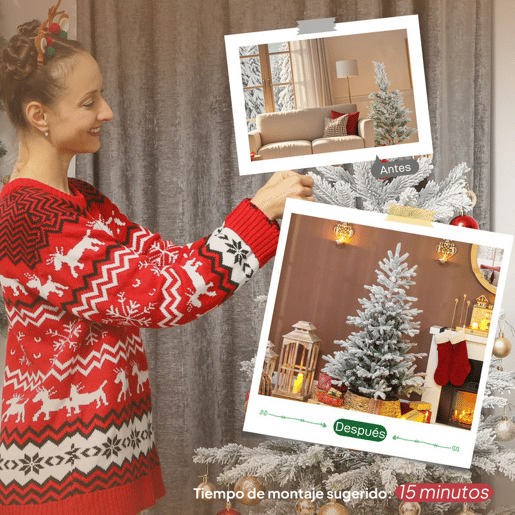 HOMCOM Árvore de Natal Artificial 150 cm Árvore de Natal Nevada Abeto Artificial com 828 Ramos Base Dobrável e Fácil de Montar Decoração para Casa Escritório Festas Verde