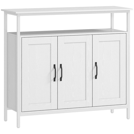 HOMCOM Aparador com 3 Portas Estilo Industrial com Compartimento Aberto Prateleiras Ajustáveis para Sala de Jantar Entrada Quarto 100x35x88 cm Branco