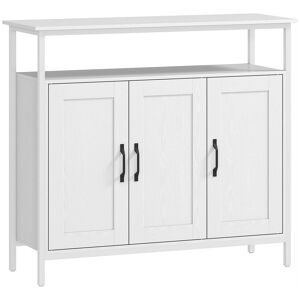 HOMCOM Aparador com 3 Portas Estilo Industrial com Compartimento Aberto Prateleiras Ajustáveis para Sala de Jantar Entrada Quarto 100x35x88 cm Branco