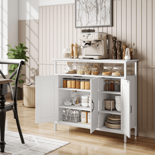HOMCOM Aparador com 3 Portas Estilo Industrial com Compartimento Aberto Prateleiras Ajustáveis para Sala de Jantar Entrada Quarto 100x35x88 cm Branco