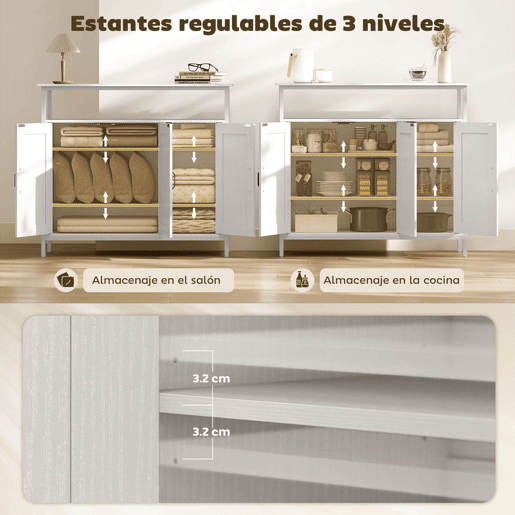 HOMCOM Aparador com 3 Portas Estilo Industrial com Compartimento Aberto Prateleiras Ajustáveis para Sala de Jantar Entrada Quarto 100x35x88 cm Branco
