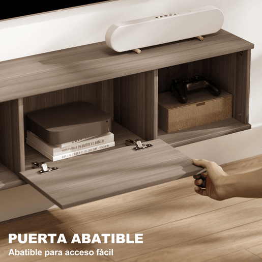 HOMCOM Armário de Parede Móvel para TV Suspenso com 2 Compartimentos Abertos e Porta Rebatível 120x30x29,5 cm Marrom Escuro