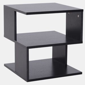 HOMCOM Mesa Auxiliar Mesa de Cabeceira Mesa Centro de 2 Níveis com Prateleira de Armazenamento para Sala Quarto Estante 40x40x43 cm Preto