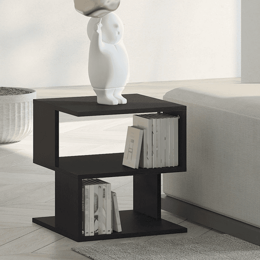 HOMCOM Mesa Auxiliar Mesa de Cabeceira Mesa Centro de 2 Níveis com Prateleira de Armazenamento para Sala Quarto Estante 40x40x43 cm Preto