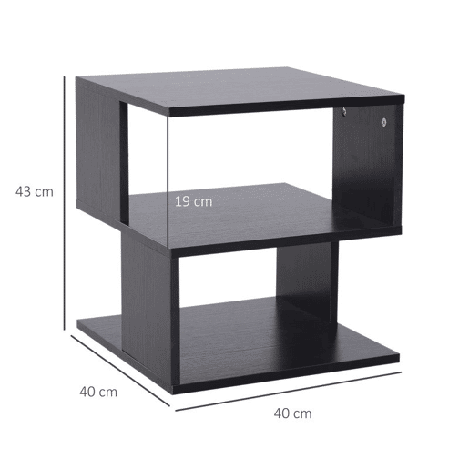 HOMCOM Mesa Auxiliar Mesa de Cabeceira Mesa Centro de 2 Níveis com Prateleira de Armazenamento para Sala Quarto Estante 40x40x43 cm Preto