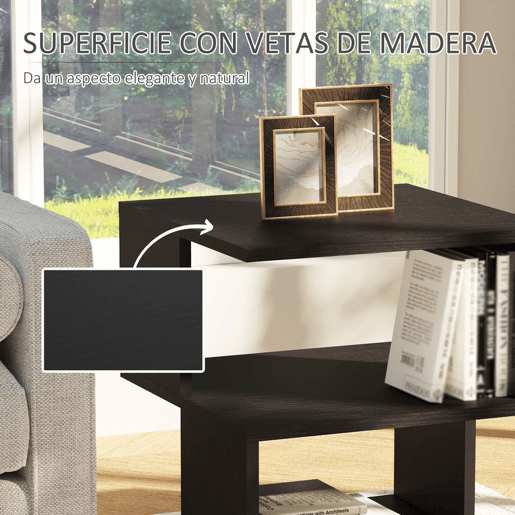 HOMCOM Mesa Auxiliar Mesa de Cabeceira Mesa Centro de 2 Níveis com Prateleira de Armazenamento para Sala Quarto Estante 40x40x43 cm Preto