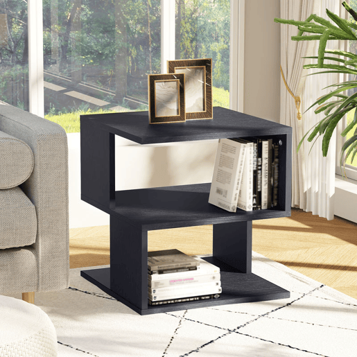 HOMCOM Mesa Auxiliar Mesa de Cabeceira Mesa Centro de 2 Níveis com Prateleira de Armazenamento para Sala Quarto Estante 40x40x43 cm Preto
