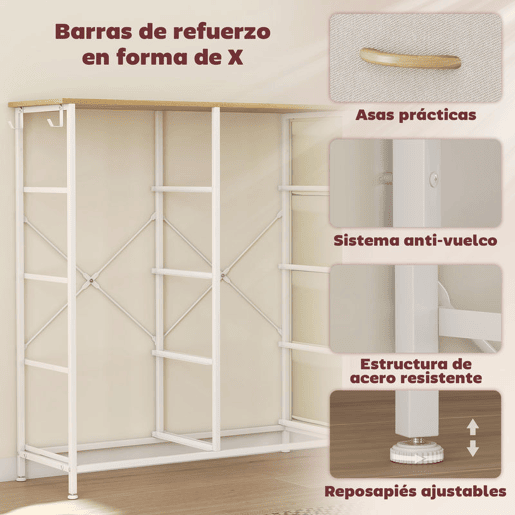 HOMCOM Cómoda Alta de Tecido com 8 Gavetas 4 Bolsos Laterais 2 Ganchos e Estrutura de Aço Cómoda para Quarto Sala de Estar Corredor 86x30x94,5 cm Bege