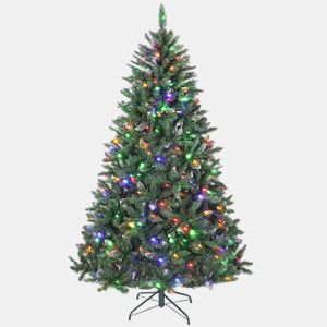 HOMCOM Árvore de Natal 210 cm Árvore Natalícia de Abeto com Luzes LED 9 Modos de Iluminação 1160 Ramos com Neve Artificial Suporte Metálico Fácil de Montar Verde