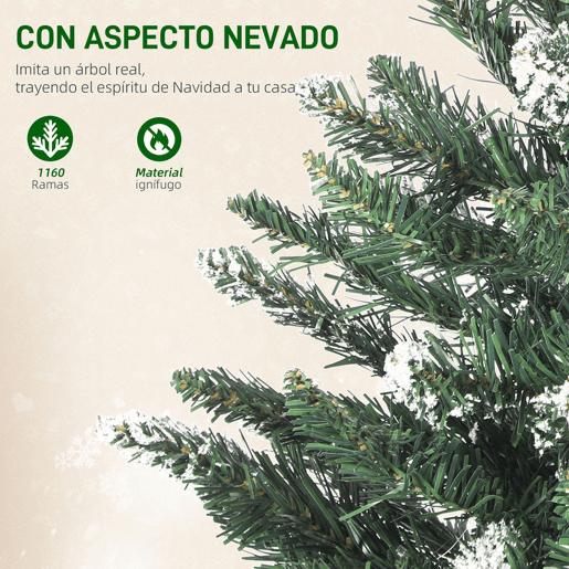 HOMCOM Árvore de Natal 210 cm Árvore Natalícia de Abeto com Luzes LED 9 Modos de Iluminação 1160 Ramos com Neve Artificial Suporte Metálico Fácil de Montar Verde