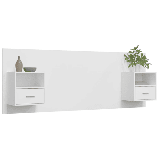 Cabeceira - Cabeceira de cama cama + armários madeira processada branco