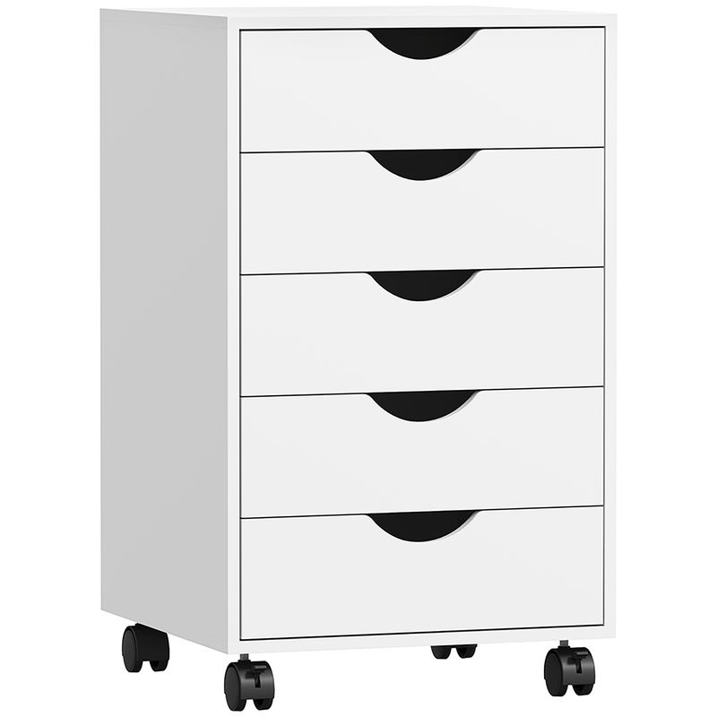 Homcom cajonera escritorio con ruedas, cajonera oficina con 5 cajones, archivador móvil, para estudio, salón, 40x40x67 cm, blanco