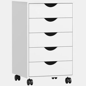 HOMCOM Bloco de Gavetas com Rodas Bloco de Gavetas para Escritório com 5 Gavetas Arquivador Móvel para Escritório 40x40x67 cm Branco