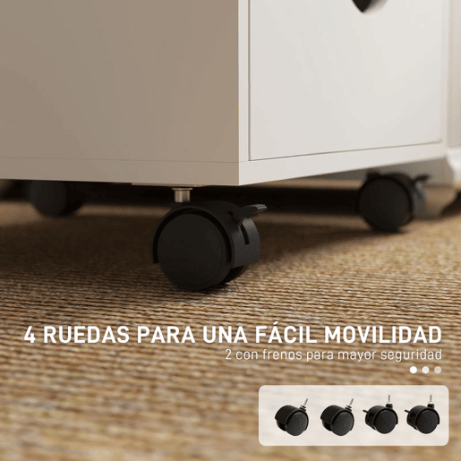 HOMCOM Bloco de Gavetas com Rodas Bloco de Gavetas para Escritório com 5 Gavetas Arquivador Móvel para Escritório 40x40x67 cm Branco