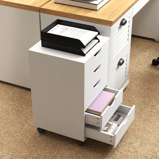 HOMCOM Bloco de Gavetas com Rodas Bloco de Gavetas para Escritório com 5 Gavetas Arquivador Móvel para Escritório 40x40x67 cm Branco
