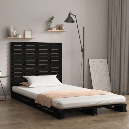 Cabeceira - Cabeceira de cama de parede 126x3x91,5 cm madeira de pinho maciça preto