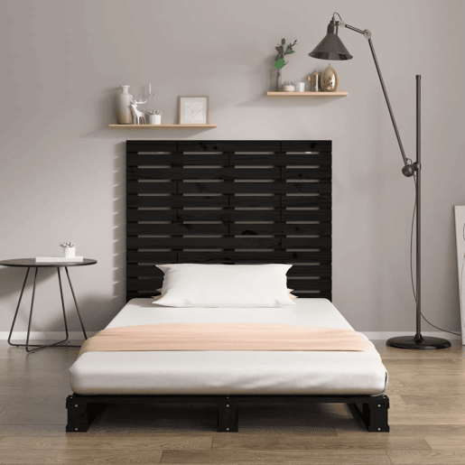 Cabeceira - Cabeceira de cama de parede 126x3x91,5 cm madeira de pinho maciça preto