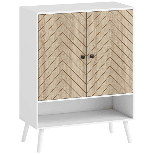 HOMCOM Sapateira de 2 Portas com Desenho em Espiga Sapateira para Entrada com Prateleiras Ajustáveis Compartimento Aberto para 15 Pares de Sapatos 75x35x97 cm Branco e Madeira