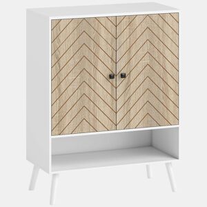 HOMCOM Sapateira de 2 Portas com Desenho em Espiga Sapateira para Entrada com Prateleiras Ajustáveis Compartimento Aberto para 15 Pares de Sapatos 75x35x97 cm Branco e Madeira