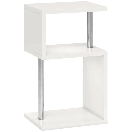 HOMCOM Mesa Auxiliar com Luz LED de 3 Níveis Mesa Auxiliar Moderna com Forma de S Prateleiras Abertas e Estrutura em Alumínio para Sala Quarto 44x38x75 cm Branco