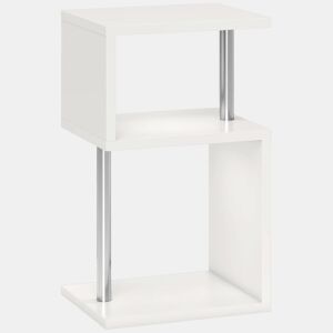 HOMCOM Mesa Auxiliar com Luz LED de 3 Níveis Mesa Auxiliar Moderna com Forma de S Prateleiras Abertas e Estrutura em Alumínio para Sala Quarto 44x38x75 cm Branco