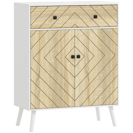 HOMCOM Sapateira de 2 Portas com Design em Espiga Sapateira para Entrada com Prateleiras Ajustáveis Gaveta para 12 Pares de Sapatos 75x35x97 cm Branco e Madeira HOMCOM Sapateira de 2 Portas com Design em Espiga Sapateira para Entrada com Prateleiras Ajustáveis Gaveta para 12 Pares de Sapatos 75x35x97 cm Branco e Madeira