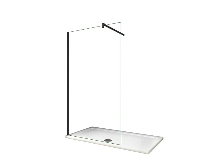 Mampara de ducha fija con película de seguridad a prueba de explosiones con barra de 90cm perfil negro mate tamaño (88-90)x200cm