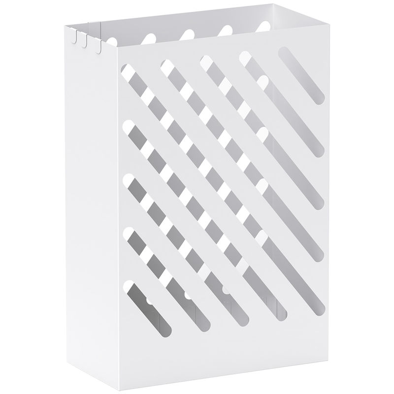 Homcom paragüero de acero galvanizado, soporte de paraguas estrecho con bandeja de goteo extraíble, 4 ganchos, diseño de cortes, para entrada, pasillo, oficina, 28x14x41 cm, blanco