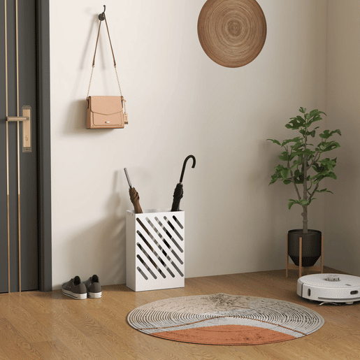 HOMCOM Suporte para Guarda-Chuvas de Aço Galvanizado com Bandeja de Gotejamento Removível 4 Ganchos Design de Elegante para Entrada Corredor Escritório 28x14x41 cm Branco