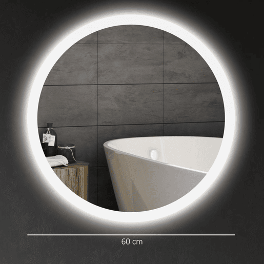 kleankin Espelho Casa de Banho Redondo com Luzes LED Ø60 cm Espelho com Iluminação Função Antiembaciamento 3 Luzes Função de Memória e Interruptor Tátil Prata kleankin Espelho Casa de Banho Redondo com Luzes LED Ø60 cm Espelho com Iluminação Função Antiembaciamento 3 Luzes Função de Memória e Interruptor Tátil Prata
