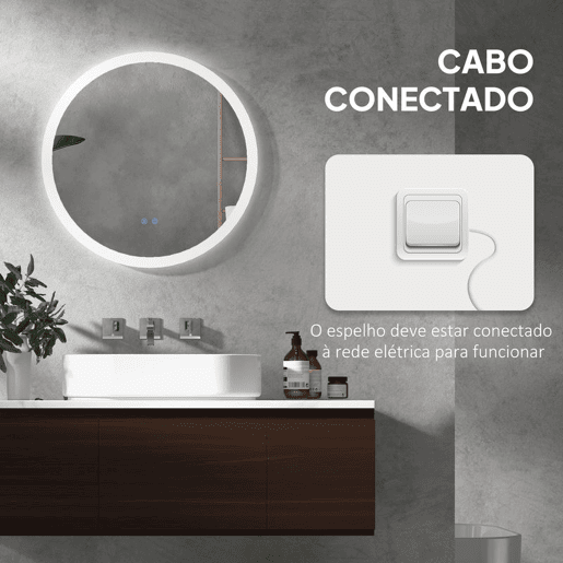 kleankin Espelho Casa de Banho Redondo com Luzes LED Ø60 cm Espelho com Iluminação Função Antiembaciamento 3 Luzes Função de Memória e Interruptor Tátil Prata kleankin Espelho Casa de Banho Redondo com Luzes LED Ø60 cm Espelho com Iluminação Função Antiembaciamento 3 Luzes Função de Memória e Interruptor Tátil Prata