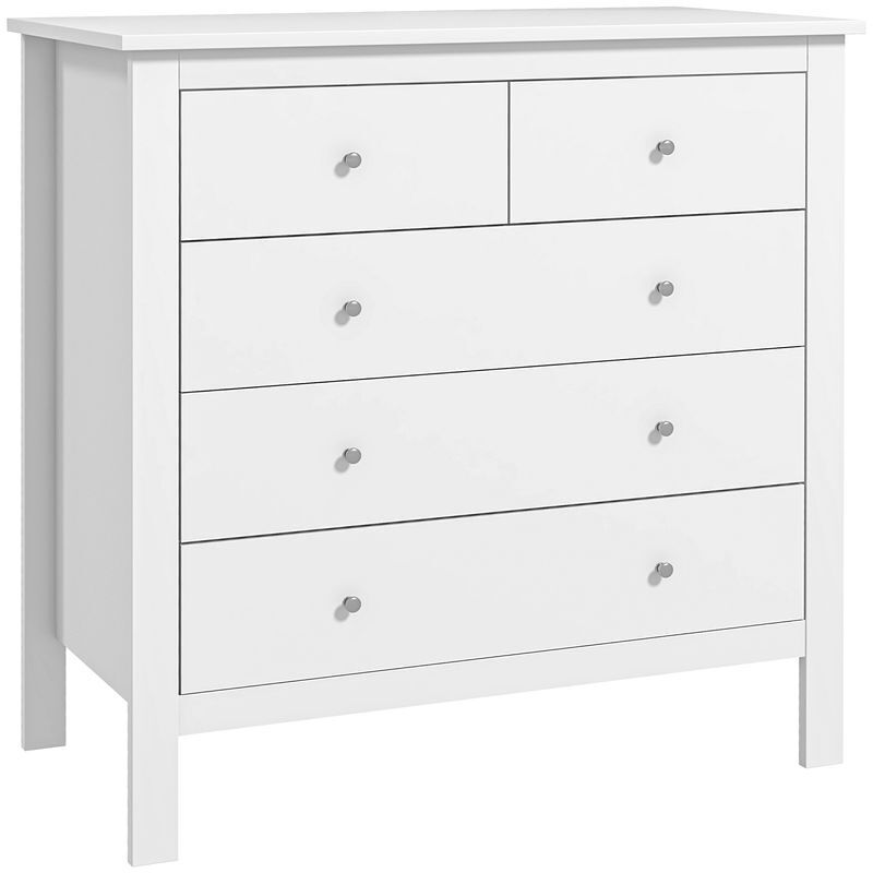 Homcom cómoda con 5 cajones, cómoda dormitorio con patas elevadas, cajonera para salón, oficina, estilo moderno, 79x39,5x80,5 cm, blanco