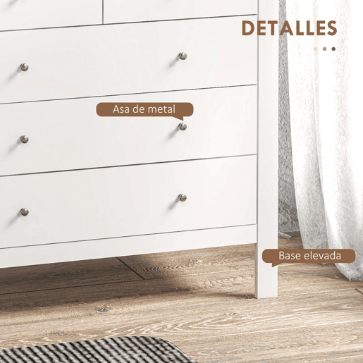 Cómoda HOMCOM com 5 Gavetas Cómoda de Quarto com Pés Elevados Cómoda para Sala Escritório Estilo Moderno 79x39,5x80,5 cm Branco