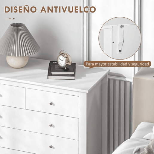 Cómoda HOMCOM com 5 Gavetas Cómoda de Quarto com Pés Elevados Cómoda para Sala Escritório Estilo Moderno 79x39,5x80,5 cm Branco