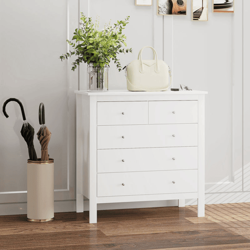 Cómoda HOMCOM com 5 Gavetas Cómoda de Quarto com Pés Elevados Cómoda para Sala Escritório Estilo Moderno 79x39,5x80,5 cm Branco